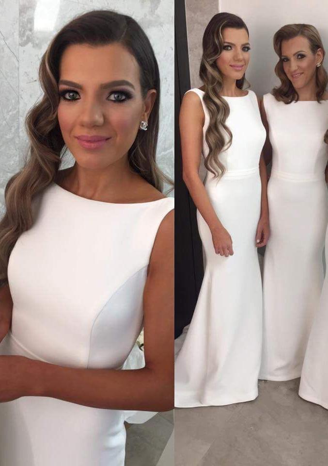 Lumidress White Elegant Sleeveless Satin Long Mermaid Bridesmaid Dress