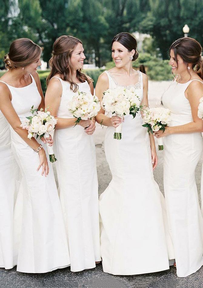 Lumidress White Elegant Sleeveless Satin Long Mermaid Bridesmaid Dress