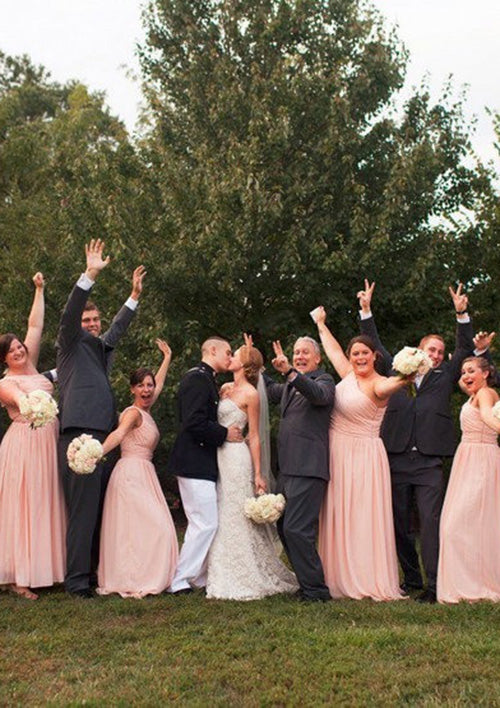 Lumidress Pink Chiffon One-Shoulder A-Line Pleated Bridesmaid Dress