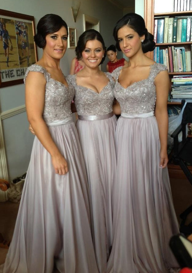 Lumidress Sexy Silver Lace Sleeveless A-Line Chiffon Bridesmaid Dresses