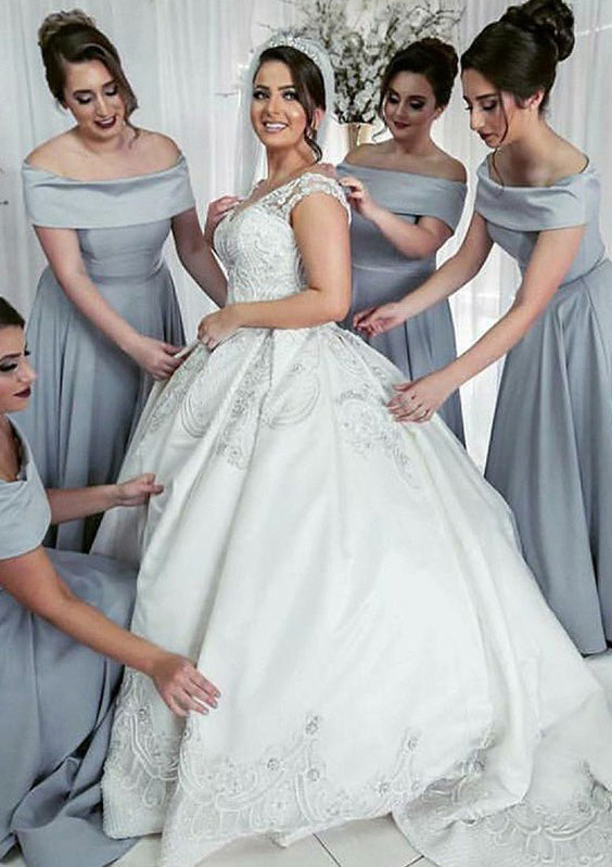 Lumidress Elegant Satin A-Line Off-the-Shoulder Floor-Length Bridesmaid Dress