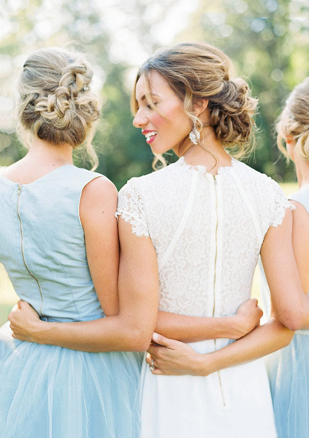 Lumidress Tulle A-Line Bridesmaid Dress with Square Neckline and Asymmetrical Hem