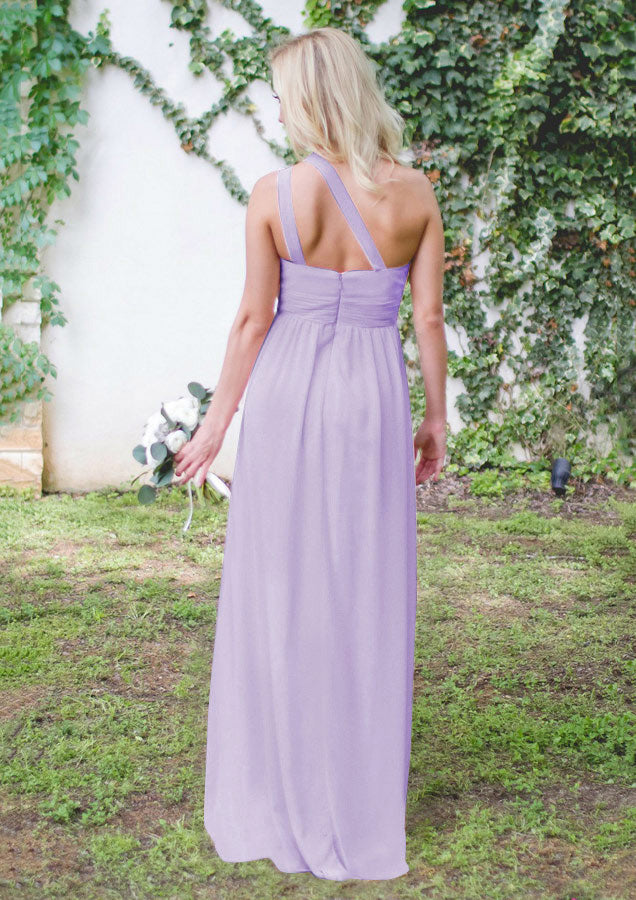 Lumidress Graceful One-Shoulder Chiffon A-Line Bridesmaid Dress with Pleats