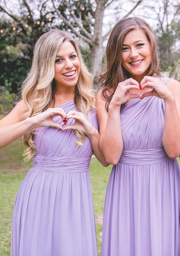 Lumidress Graceful One-Shoulder Chiffon A-Line Bridesmaid Dress with Pleats