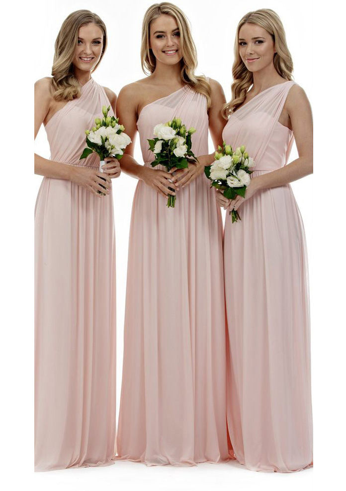 Lumidress Light Pink Chiffon One-Shoulder A-Line Bridesmaid Dress