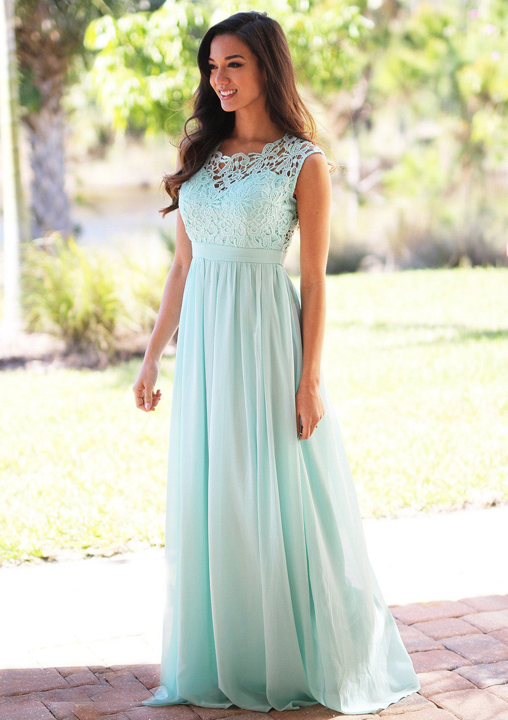 Lumidress Blush Lace Illusion Back A-Line Chiffon Bridesmaid Dress