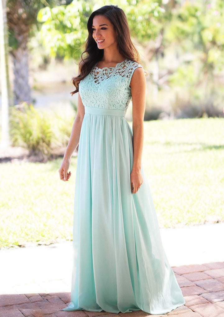 Lumidress Blush Lace Illusion Back A-Line Chiffon Bridesmaid Dress