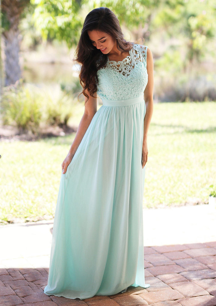 Lumidress Blush Lace Illusion Back A-Line Chiffon Bridesmaid Dress