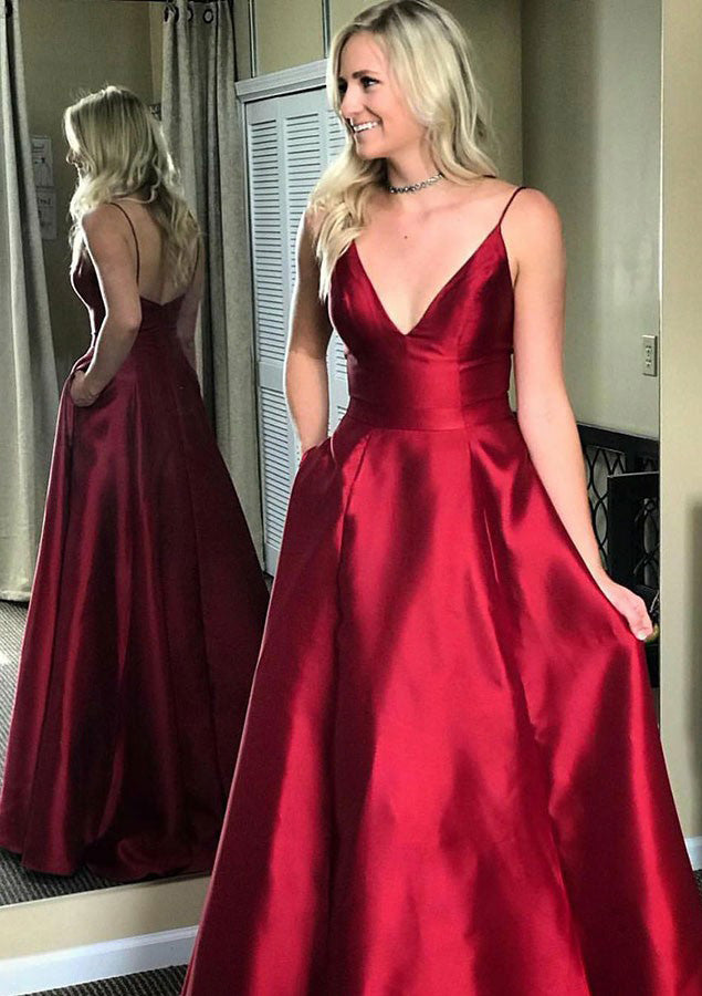 Lumidress Elegant Red V-Neck A-Line Prom Gown