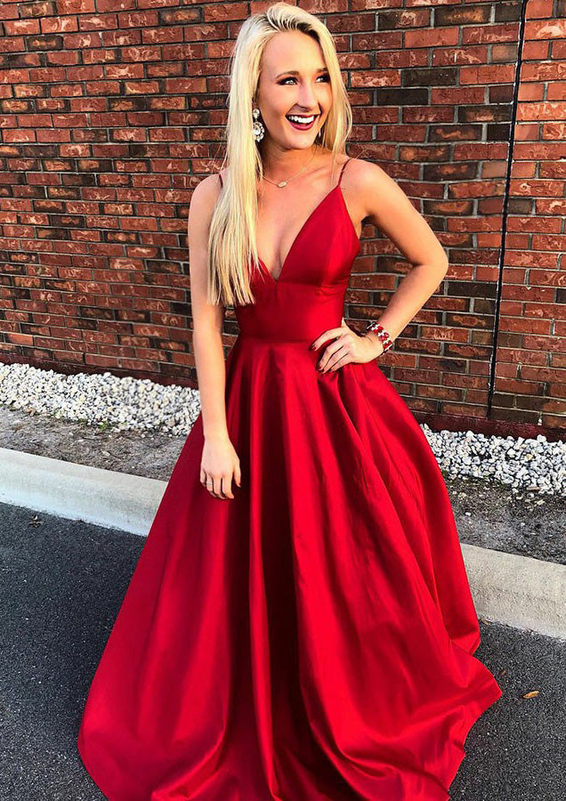 Lumidress Elegant Red V-Neck A-Line Prom Gown