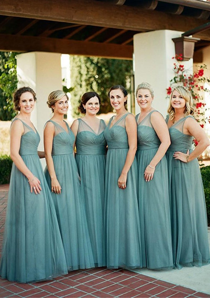 Lumidress Elegant Tulle A-Line Princess Bridesmaid Dress with Pleated