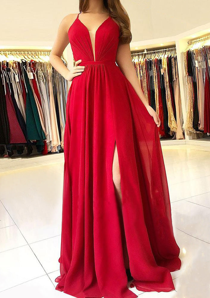 Lumidress A-Line Chiffon Prom Dress with Side Split