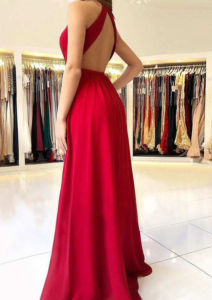 Lumidress A-Line Chiffon Prom Dress with Side Split