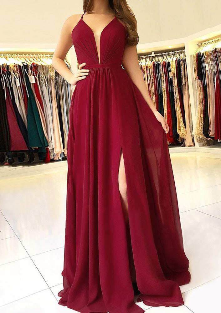 Lumidress A-Line Chiffon Prom Dress with Side Split