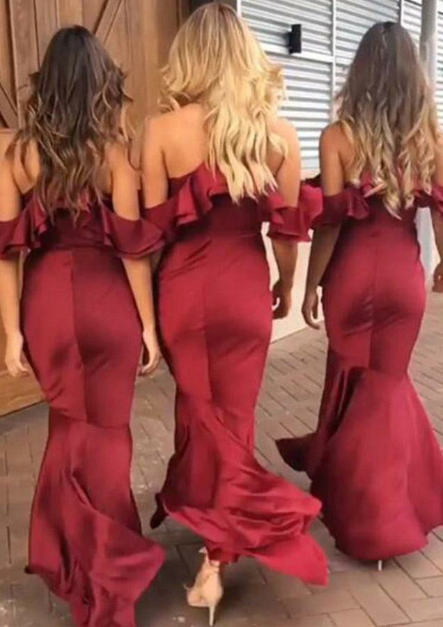 Lumidress Burgundy V Neck Ruffles Asymmetrical Bridesmaid Dresses