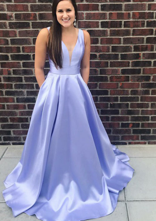 Lumidress Lavender Satin Sleeveless V-Neck Empire Waist A-Line Dress