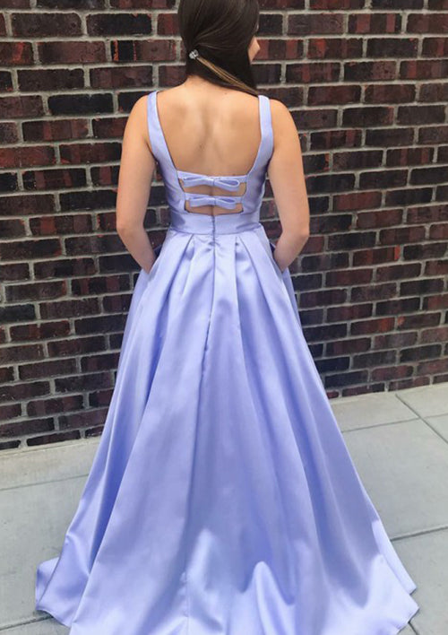 Lumidress Lavender Satin Sleeveless V-Neck Empire Waist A-Line Dress