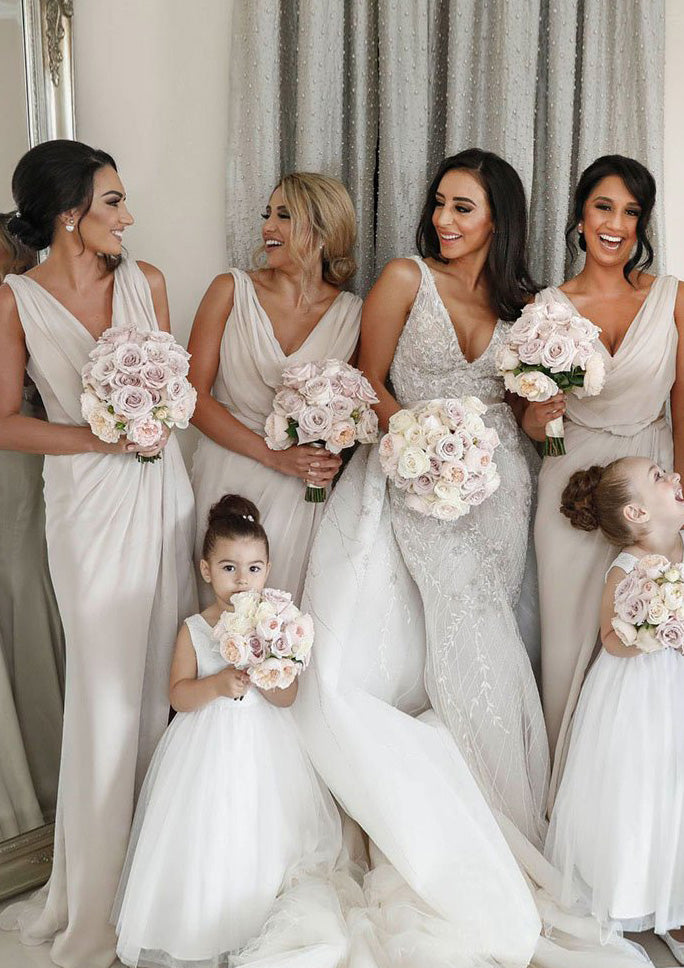 Lumidress Cowl Neck Sleeveless Chiffon High Slit Bridesmaid Dresses