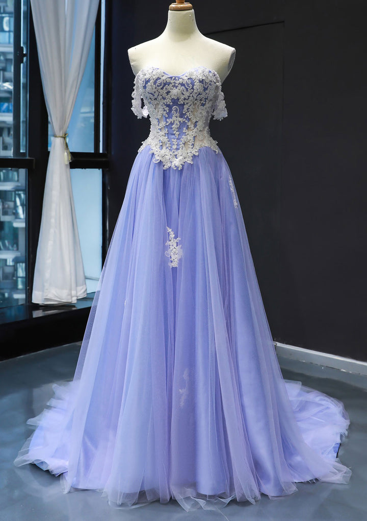 Lumidress Lavender Princess Off-Shoulder Prom Dress with Appliqués