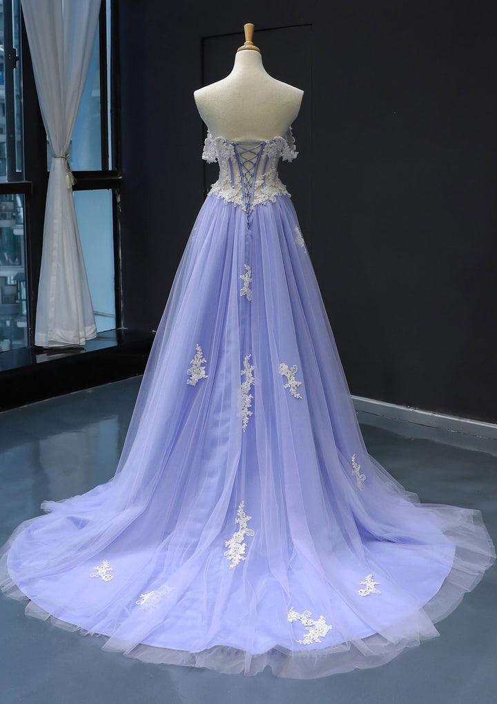 Lumidress Lavender Princess Off-Shoulder Prom Dress with Appliqués