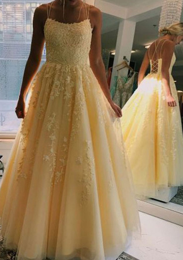 Lumidress Lilac Spaghetti Strap Long Prom Dress with Lace Appliqués