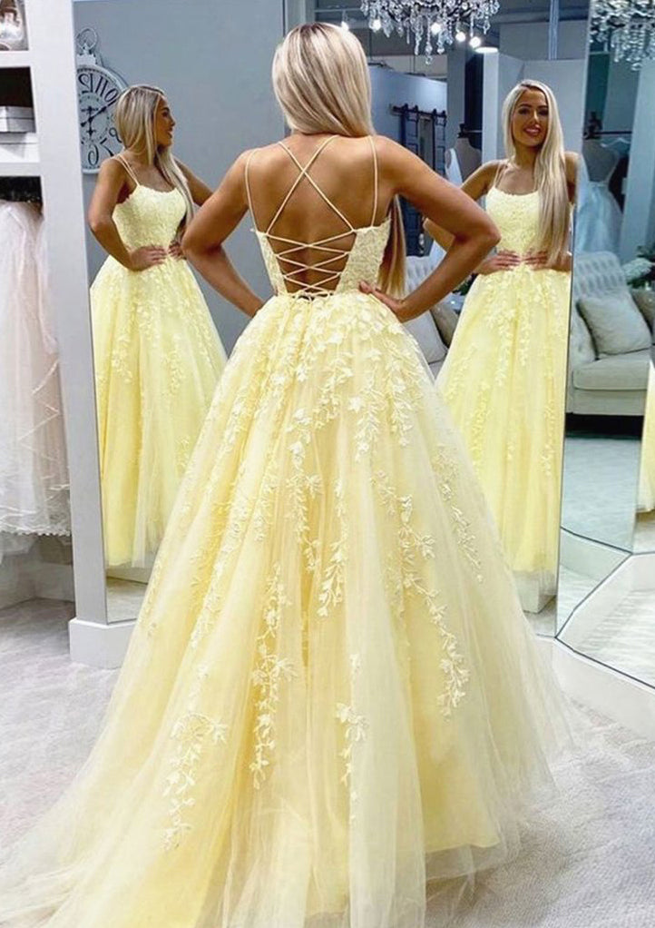 Lumidress Lilac Spaghetti Strap Long Prom Dress with Lace Appliqués