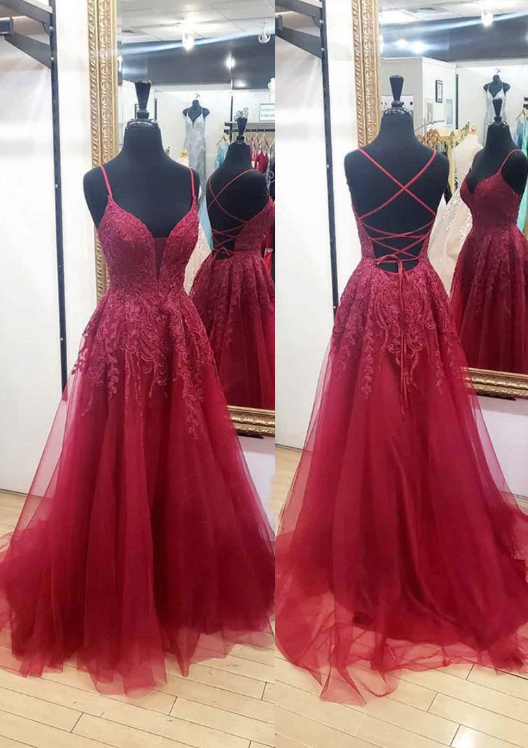 Lumidress Romantic V-Neck Sleeveless A-Line Tulle Gown