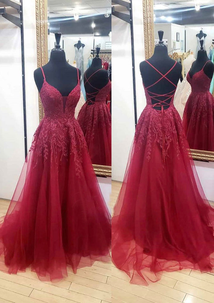 Lumidress Romantic V-Neck Sleeveless A-Line Tulle Gown