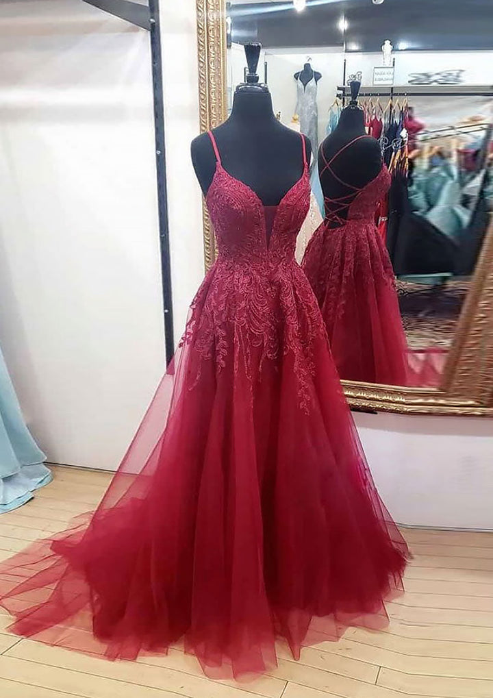 Lumidress Romantic V-Neck Sleeveless A-Line Tulle Gown