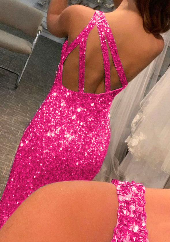 Lumidress One-Shoulder Sleeveless Sequin Mermaid Prom Dress with Side Slit