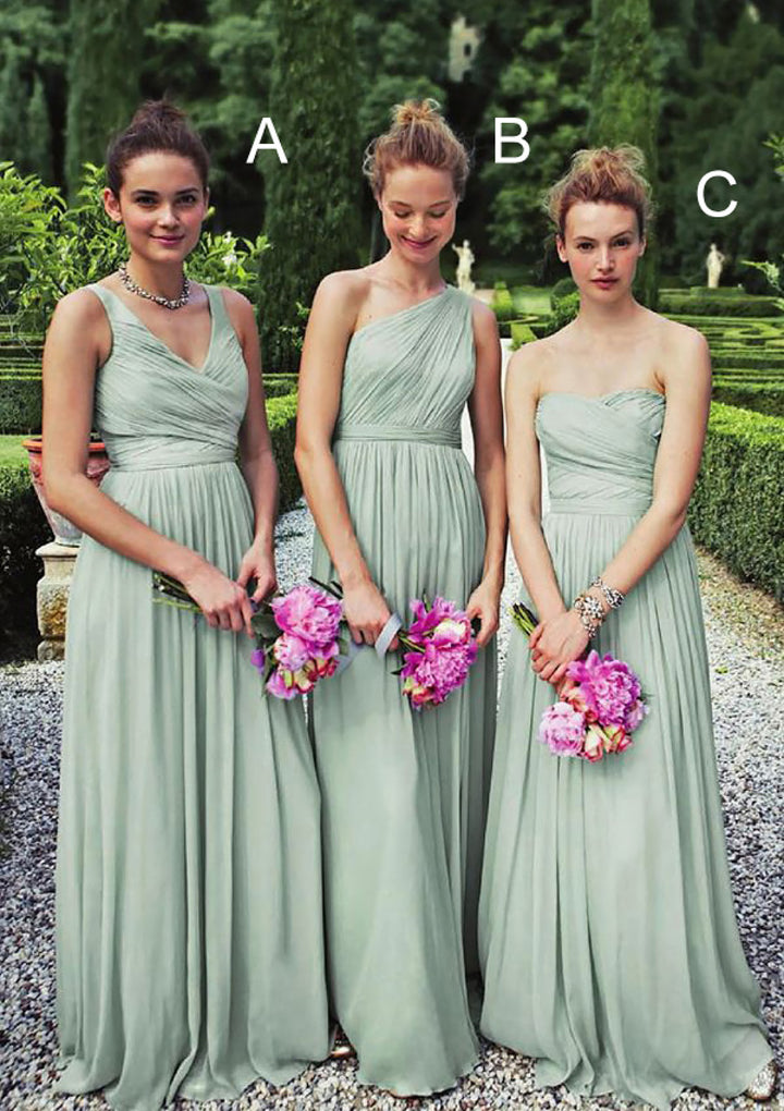 Lumidress Soft Chiffon A-Line Sleeveless Pleated Floor-Length Bridesmaid Dress