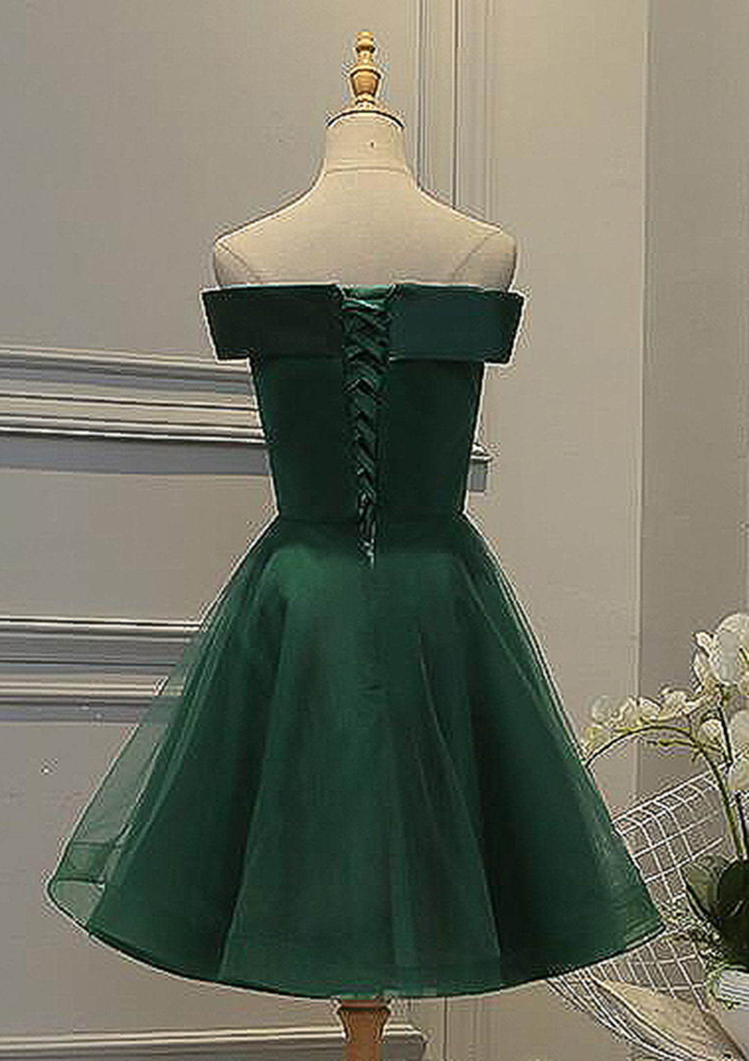 Lumidress Lace Appliqué Off-the-Shoulder Tulle Satin A-Line Mini Homecoming Dress