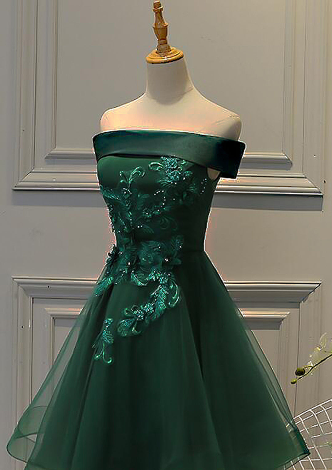 Lumidress Lace Appliqué Off-the-Shoulder Tulle Satin A-Line Mini Homecoming Dress