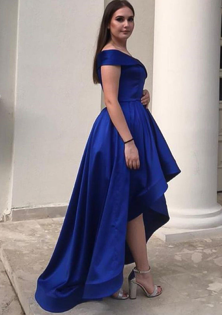 Elegant Off-the-Shoulder Satin A-Line Asymmetrical Homecoming Prom Dress