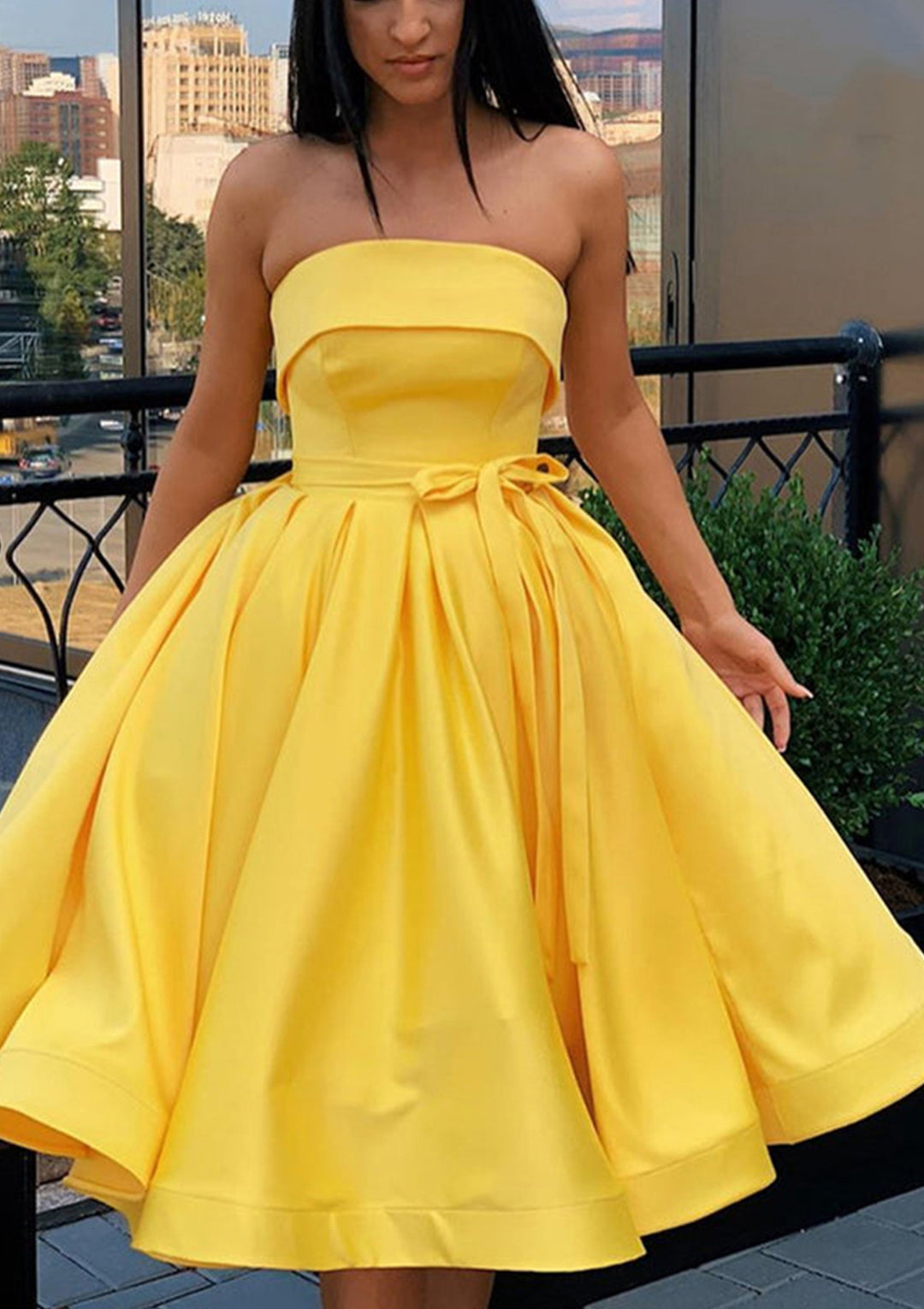 Lumidress Chic Satin Off-the-Shoulder A-Line Tea-Length Homecoming Dress