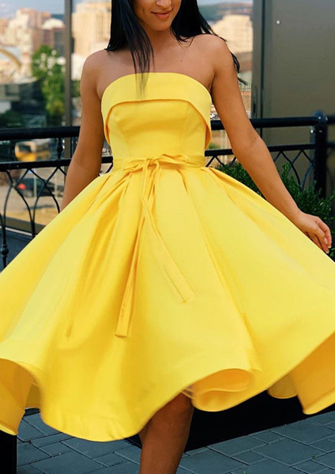 Lumidress Chic Satin Off-the-Shoulder A-Line Tea-Length Homecoming Dress