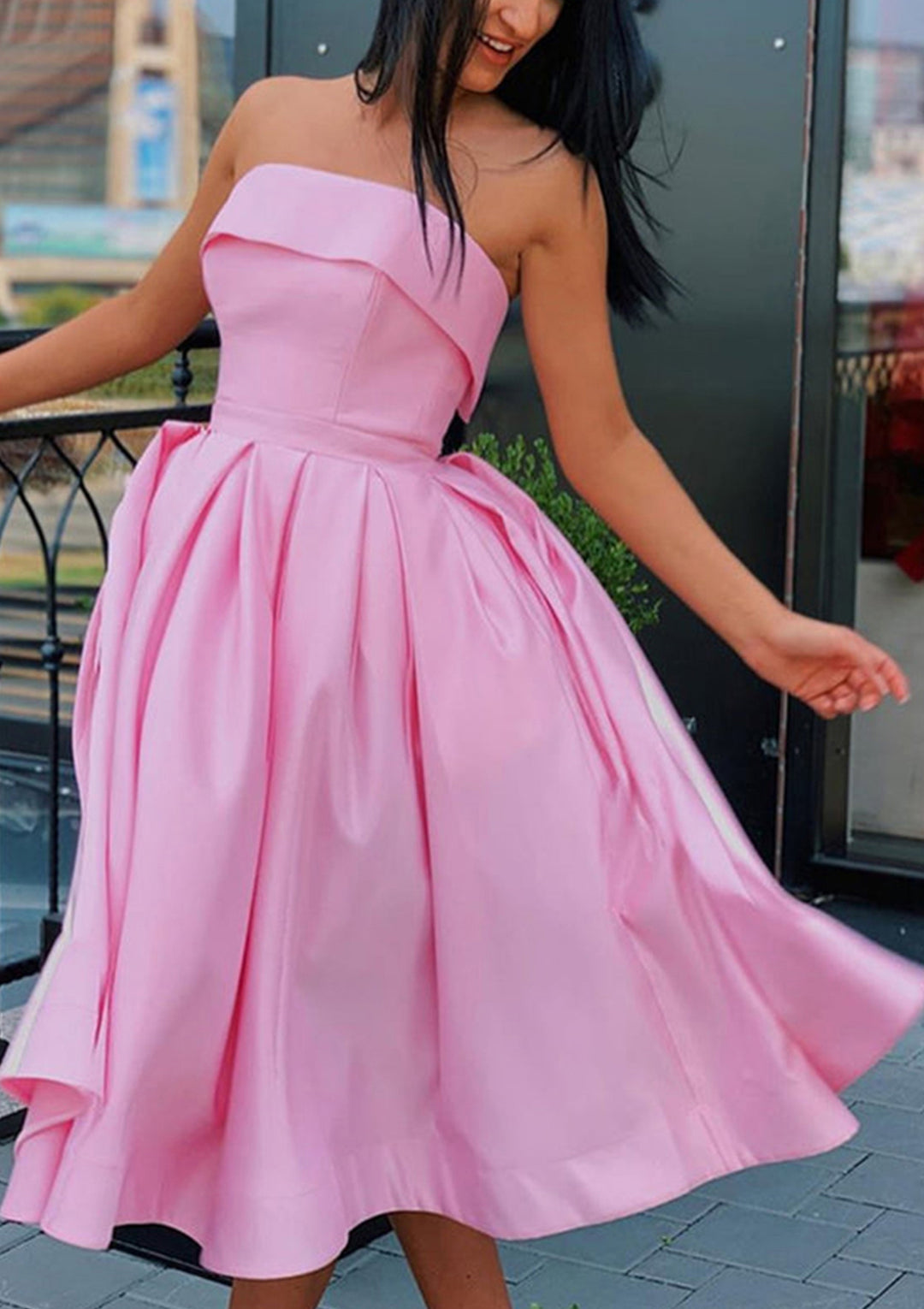 Lumidress Chic Satin Off-the-Shoulder A-Line Tea-Length Homecoming Dress