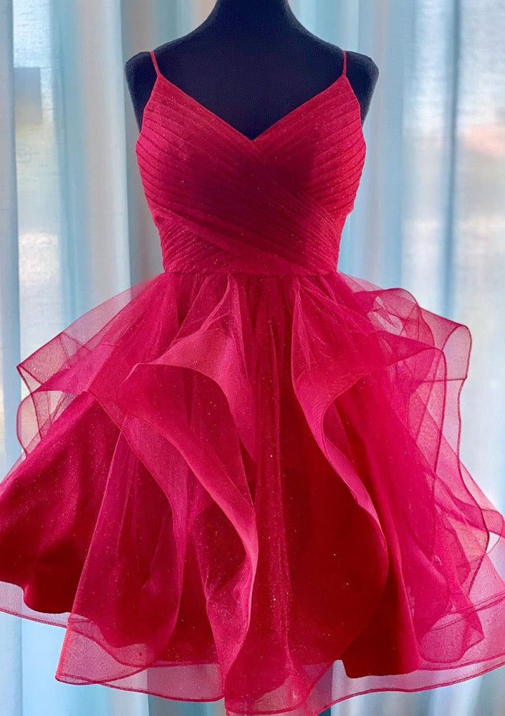 Lumidress Glitter Tulle V-Neck A-Line Short Homecoming Dress