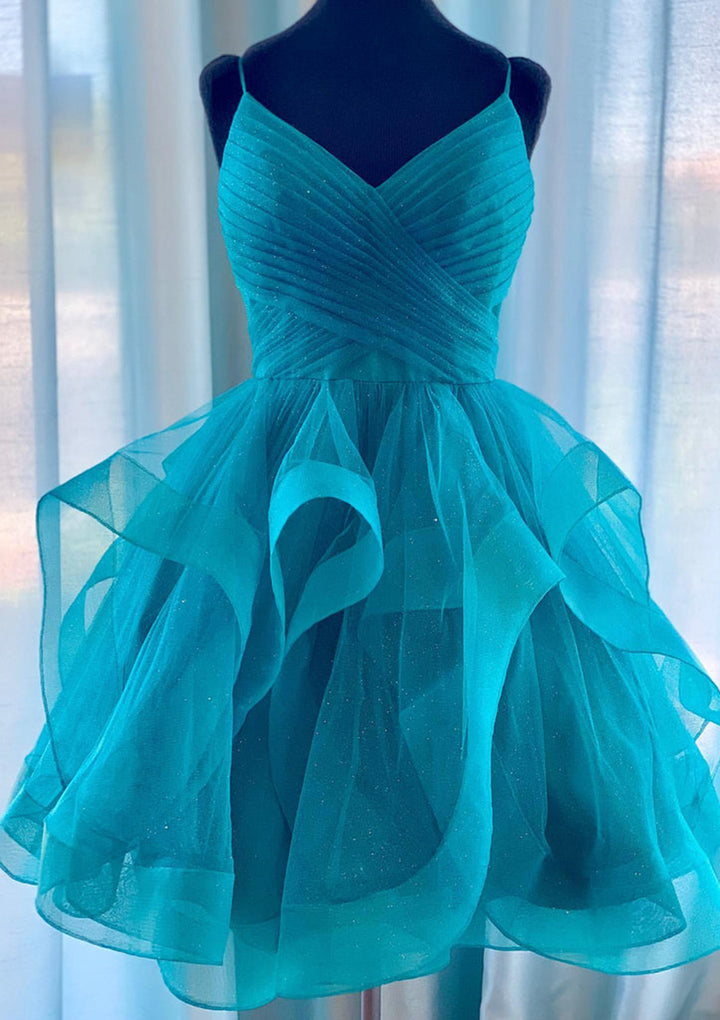 Lumidress Glitter Tulle V-Neck A-Line Short Homecoming Dress