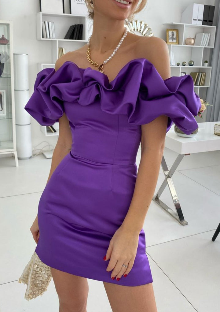 Lumidress Chic Off-the-Shoulder Ruffle Satin Mini Dress