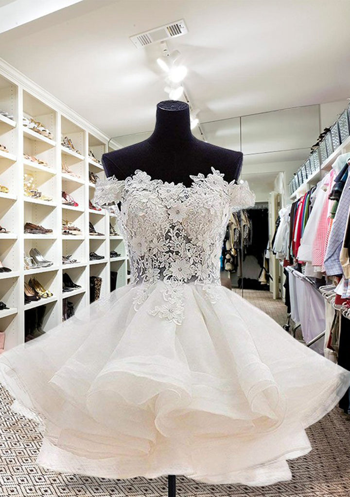 Lumidress Elegant Off-the-Shoulder Lace A-Line Short Tulle Dress