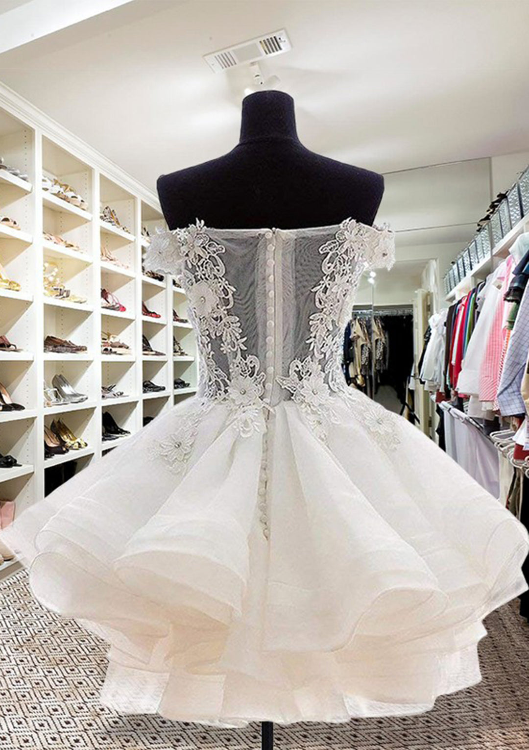 Lumidress Elegant Off-the-Shoulder Lace A-Line Short Tulle Dress
