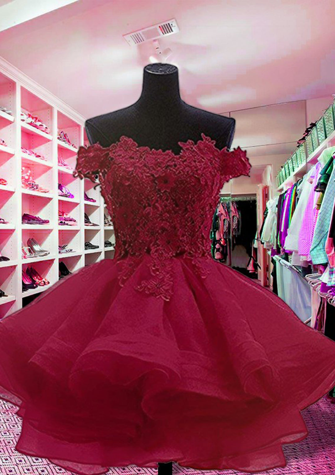 Lumidress Elegant Off-the-Shoulder Lace A-Line Short Tulle Dress
