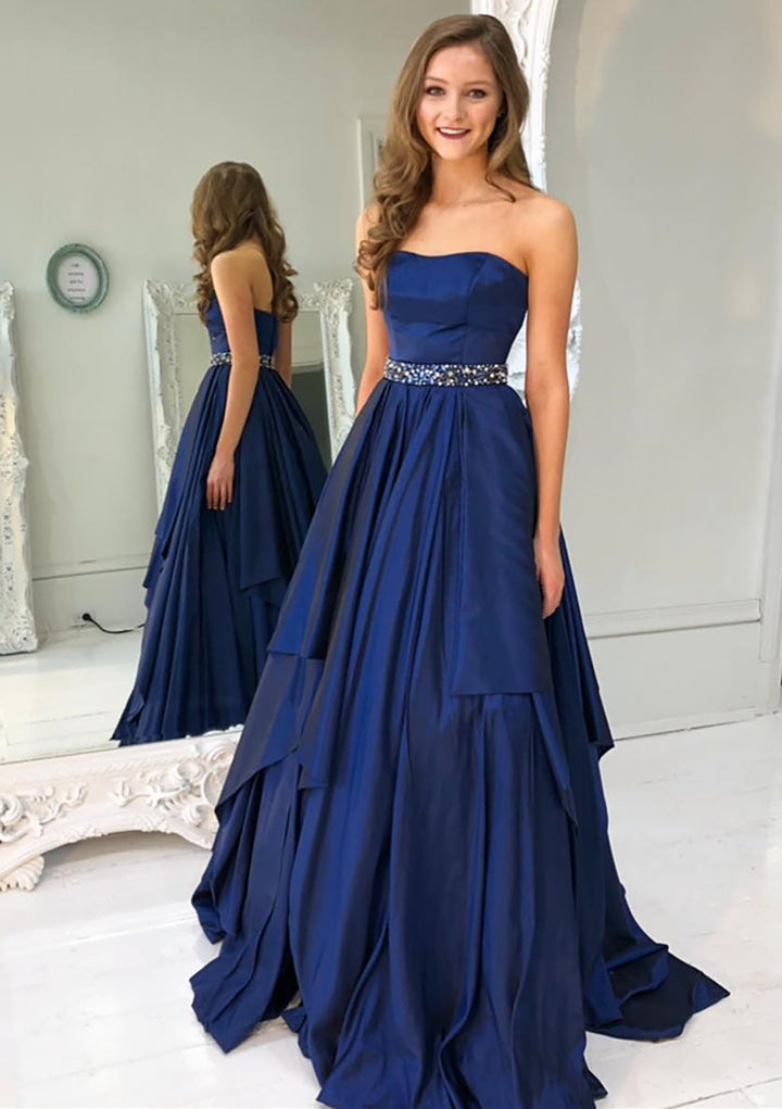 Lumidress Graceful Strapless A-Line Prom Dress with Beaded Detail