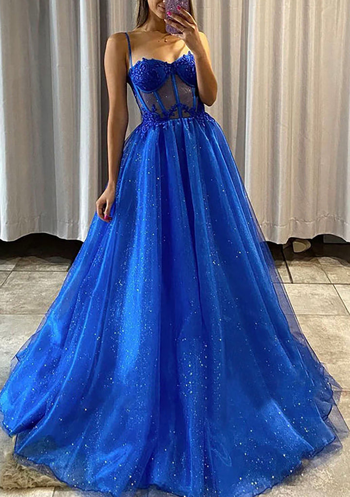 Lumidress Sparkling A-Line Sweetheart Sleeveless Tulle Prom Dress