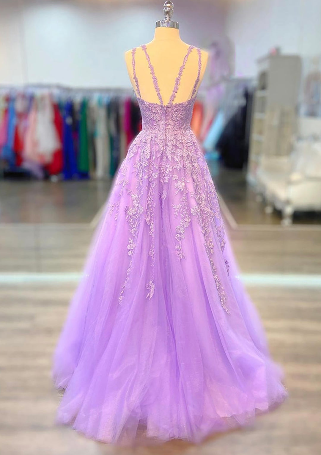 Lumidress Lilac Sleeveless Beaded Lace Appliqués Long Prom Dress