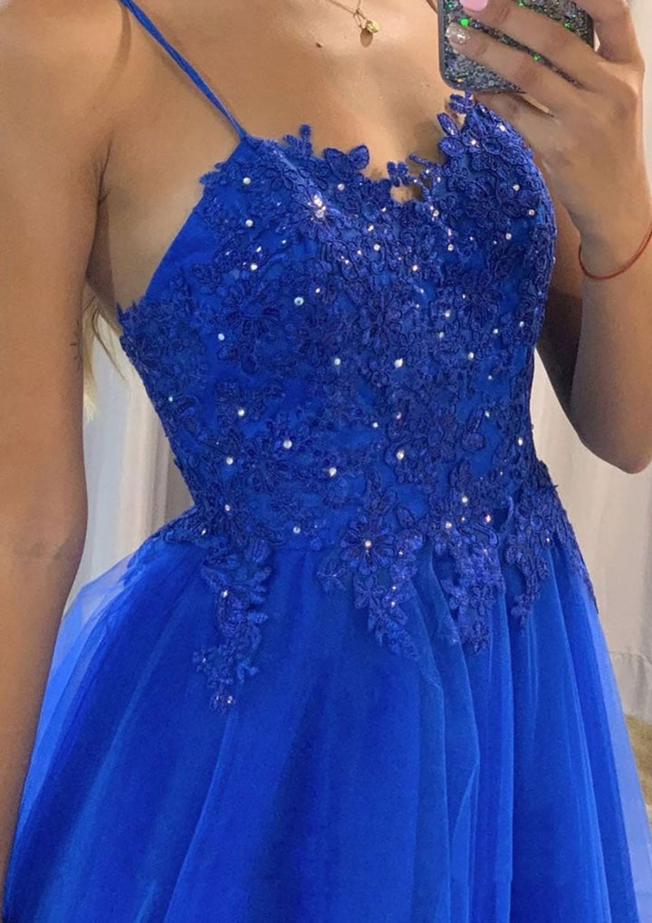 Lumidress A-Line Sweetheart Spaghetti Strap Tulle Prom Dress with Beaded Appliqués