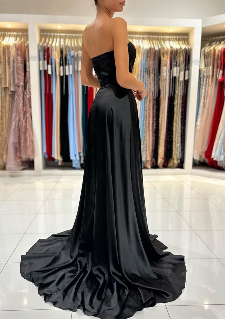 Lumidress Sweetheart Strapless A-Line Charmeuse Prom Dress with Pleated