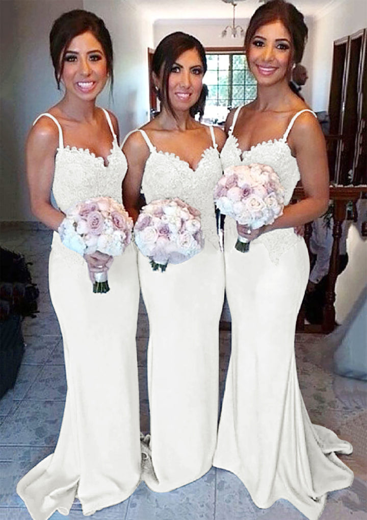 Lumidress Sweetheart Satin Long Bridesmaid Dresses With Lace Appliques
