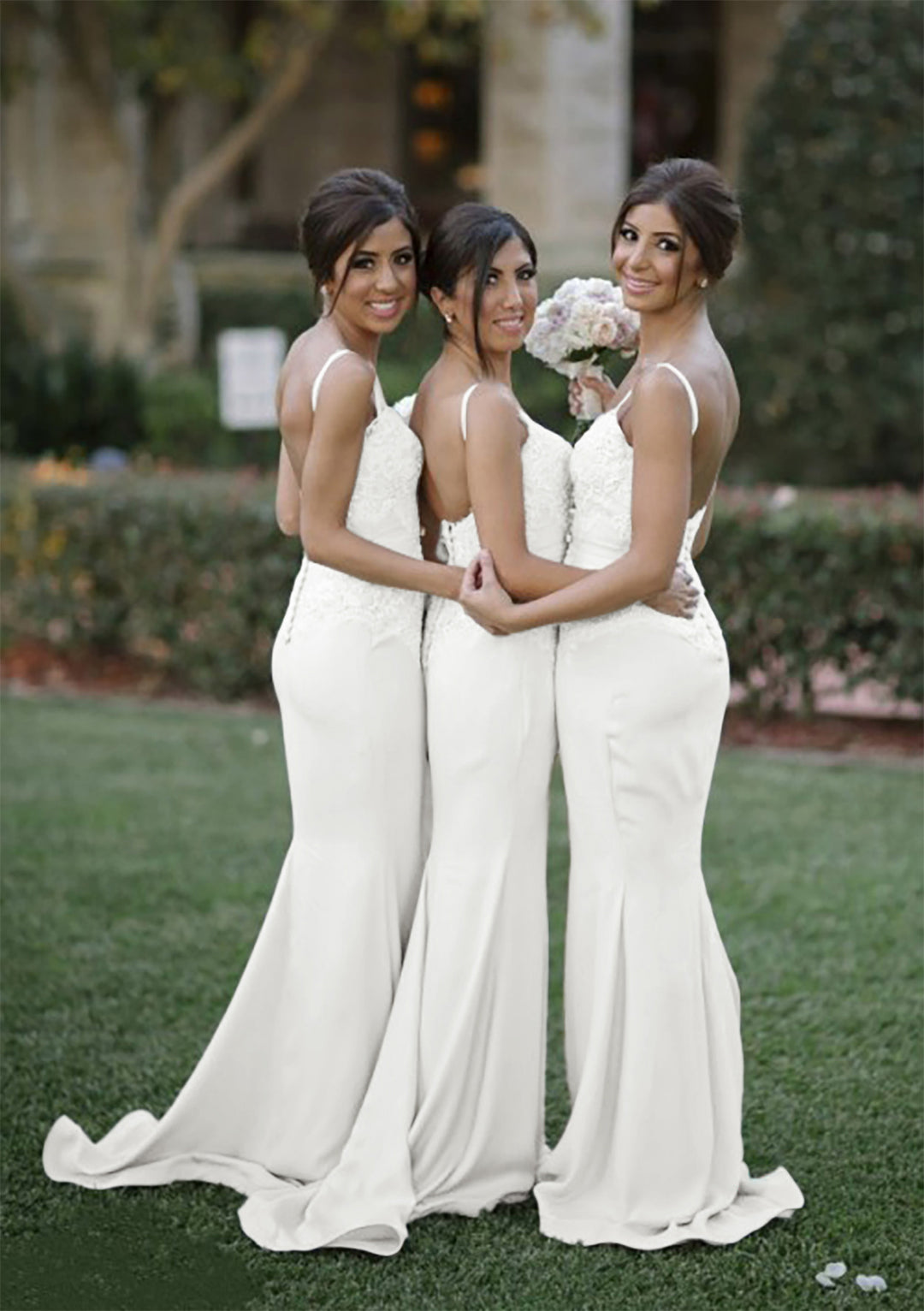 Lumidress Sweetheart Satin Long Bridesmaid Dresses With Lace Appliques